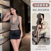 Lingerie Sexy, Saia Bodycon Sexy Estampa de Leopardo, Conjunto Uniforme, Decote em V Profundo Boate, Puro Desejo, Sedução, Tentação da Secretária