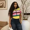 Ropa de mujer transfronteriza europea y americana 2026 otoño nuevo estilo casual simple moda a rayas tejido manga corta POLO camiseta top