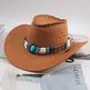 Chapéus de Cowboy Ocidentais para Homens e Mulheres na Primavera e Verão Viagem ao Ar Livre Fotografia Proteção Solar Chapéus de Cavaleiro Chapéus de Jazz de Aba Larga Estrangeiros