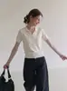 Camisa Polo Blanca Clásica Retro Llegada Nueva de Verano Petite Hombro Normal Temperamento Versátil Tejido de Punto Manga Corta Superior 362