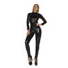 Mono sexy sexy para mujer adulta, mallas de cuero PU, cremallera sobre la entrepierna, ajustado de club nocturno, ropa de PVC espejo