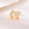 Aretes de Plata de Ley S925 Chapados en Oro Lisos con Forma de C Doble Capa Tendencia Personalizados de Alta Gama Suministro Transfronterizo