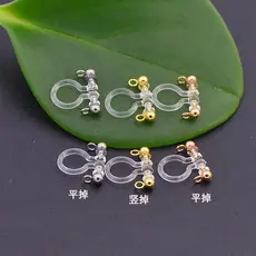 批发DIY透明树脂耳夹 双头金属带吊孔插针小饰品无耳洞U形耳环配