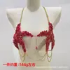 Traje de Baño Sexy Estilo Europeo y Americano Calado con Cuello Halter Metálico, Cadena Corporal de Estrás Completa de Estrella de Mar, Bikini de Lencería para Mujer sin Tirantes y Espalda Descubierta