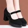 Zapatos Cuadrados de Gamuza Negra para Mujer, Zapatos Nuevos de Tacón Alto con Hebilla Única, Zapatos de Baile de Suela Blanda para Madres, Zapatos de Tela de Pekín