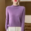 Suéter de lã quente versátil para outono e inverno, gola alta meia, malha transfronteiriça, peça íntima de primeira linha sem costura para mulheres