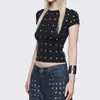Camiseta de Manga Corta con Decoración Metálica Estilo Nuevo 2026 para Mujer, Camiseta Básica Ajustada de Primavera de Nicho, Versátil Ropa Exterior e Interior Moda para Mujer
