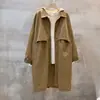 Cortavientos de algodón con solapa de marca para mujer, abrigo versátil de longitud media para primavera, cárdigan de punto estilo coreano talla grande