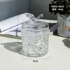Tarro de Almacenamiento de Vidrio Repujado Francés Ins Retro Adorno de Decoración de Escritorio Tarro para Bastoncillos de Algodón de Maquillaje con Tapa Caja de Almacenamiento