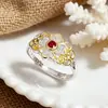 Anillo Abierto de Plata de Ley S925 Yunchaoxuan Nuevo Estilo Chino Filigrana Hueca Vintage Electrochapado Bicolor Tendencia Nacional Gama Alta