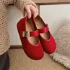 Zapatos Mary Jane Verdes de Gamuza Redondos de 5CM con Tacón Oculto para Mujer, Boca Baja, Zapatos Retro de Correa Única para Mujeres Pequeñas