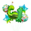 Novo Chapéu de Aniversário Cartoon Verde Conjunto de Balões de Dinossauro de Folha de Alumínio Decoração de Festa de Aniversário Infantil