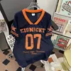 Camiseta Deportiva de Malla Retro Americana con Cuello en V y Manga Corta para Hombres y Mujeres, Top de Jersey Holgado de Marca de Verano de Moda Ins