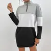 Amazon Comercio Transfronterizo Otoño 2026 Vestido Sudadera Nuevo Estilo Europeo y Americano Cremallera Cuello Alto Vestido con Retazos Negros para Mujer