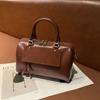2025 Nova Bolsa Boston de Couro Bovino de Primeira Camada Couro Tingido Vegetal Bolsa de Mão Feminina Bolsa Feminina de Ombro Transversal Couro Macio