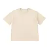 Camiseta Infantil Manga Curta Ombro Caído 180g Pesada Meninos Cor Sólida Gola Redonda Tamanho Médio e Grande Algodão Puro Infantil Tendência Classe A