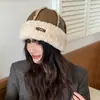 Sombrero Patchwork de Cuero y Lana de Cordero Vintage, Elegante Turbante de Invierno Estilo Urbano con Borde Plegado, Sombrero de Felpa Versátil Casual