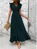Vestido largo de verano con cuello en V, fruncido en la cintura, estilo europeo y americano transfronterizo para vacaciones en la playa, al por mayor, en stock