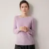 Suéter minimalista 100% caxemira pura para mulheres, gola redonda, manga longa, tricotado, casual, adequado para o trajeto diário, camisa base pullover macia e confortável