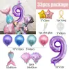 Globo de Sirena Transfronterizo Columna de Globos con Número Set Tema de Sirena Concha Decoración de Escena de Cumpleaños Infantil