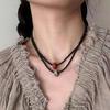 Colar com Pingente de Ônix Preto Natural e Jade Contas Feitas à Mão Design de Nicho Simples Versátil Fecho Seguro Corrente de Osso para Mulheres