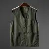 Colete Masculino Plus Size 100% Algodão Gola V para Meia-idade e Idosos Casual Roupa de Pesca Uniforme de Trabalho Primavera e Outono Vestido de Pai para Comércio Exterior