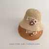Sombrero Infantil Floral Coreano, Sombrero de Paja Tejido Delgado de Verano para Niñas, Sombrero de Pescador con Lazo para Princesa al Aire Libre en la Playa