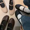 Zapatos Planos de Piel de Vaca Punta Redonda Tejidos Cómodos Boca Baja Zapatos de una Sola Capa 2025 Primavera Nuevo Estilo Zapatos Mary Jane Completamente de Piel para Mujer