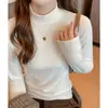 Camisa Básica de Veludo Dupla Face com Gola Alta para Mulheres 2025 Outono e Inverno Novo Estilo Aconchegante Quente Efeito Emagrecedor Simples Top Interno