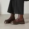 Botines de Piel de Vaca Lavada de Alta Calidad con Suela Gruesa Otoño/Invierno 2026 Gruesos de Tacón Medio Punta Redonda Piel Genuina para Commuter de Poner