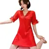 Pijama para Mujer en Verano, Sexy de Seda de Hielo Delgado Holgado Talla Grande Bata de Noche, Vestido Exterior de Encaje Estilo Coreano de Verano de Manga Corta
