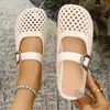 Sandalias Planas Versátiles de Moda Europeas y Americanas de Verano con Diseño Hueco para Mujer, Transpirables, de Punta Cerrada, Media Chancla, Sandalias de Exterior para Mujer