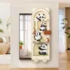 Espejo de Cuerpo Completo Oculto Push-Pull Estilo Panda Color Crema con Perchero para Entrada, Espejo de Vestir, Estante de Almacenamiento con Tablero Perforado