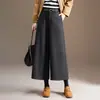 Calça de Lã Wide Leg da Moda Feminina Outono Inverno 2026 Nova Grossa Cintura Alta Cobre o Quadril Casual Calça Solta com Caimento Cropped