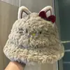 Atacado 25 Anos Outono e Inverno Novo Gatinho Fofo de Pelúcia Chapéu de Pescador Feminino Doce Engrossado Quente Chapéu Balde