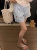 Shorts Feminino Verão Quente Casual Listrado Vertical Estilo Hong Kong com Cordão Bordado de Letras Perna Larga Soltinho Tendência