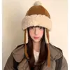 Gorra de Felpa Roja Estilo Lei Feng para Mujer, Gorro Grueso de Invierno con Protección para las Orejas, Gorro Cálido de Encaje para Clima Frío