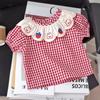 Camisa de Verano para Niñas Estilo Western para Bebé Infantil Personalizada de Marca Moderna Cuello de Flores Dibujos Animados Fresa Cuadros Camisa de Muñeca