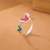 Anel de Prata Pura S999.9 Yiluyin com Esmalte Pintado a Ouro Gradiente de Cor Borboleta Estilo Nacional Novo Estilo Chinês Item Mais Vendido