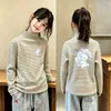 Camiseta Térmica de Forro Polar para Niñas Otoño Invierno Cuello Semi-Alto Elegante Cálida Rayada Ropa Interior para Niños Medianos y Grandes Camiseta de Manga Larga