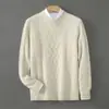 Nuevo Suéter de Punto Grueso de Lana Pura para Hombre Otoño/Invierno 2025 con Jacquard de Patrón de Diamantes, Suéter de Punto Suave con Cuello Redondo