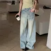 Jeans Reta High Street Americano para Mulheres 2025 Novo Design Azul Claro Visual Emagrecedor Cintura Alta Calça de Perna Larga Solta