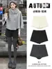 Pantalones Cortos de Lana Grises para Mujer, Nuevos de Otoño e Invierno de Cintura Alta Adelgazantes tipo Boot Shorts para Figuras Petitas, Pantalones Cortos Térmicos Engrosados para Ropa de Abrigo