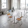 Mesas de acero inoxidable estilo industrial, mobiliario para cafeterías y bares, diseño minimalista y lujoso, mesas redondas pequeñas de moda y sillas plegables para tiendas de bubble tea