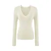 Camiseta básica de punto de manga larga con cuello en V profundo para mujer, otoño 2026, ajustada, adecuada tanto para llevar sola como debajo de otra prenda, top tipo camiseta de algodón de alta elasticidad