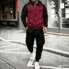 Conjunto de sudadera con capucha y cremallera y pantalones de chándal de trabajo para hombre, de estilo europeo y americano, para otoño e invierno, a prueba de fronteras, con bloques de color, corte holgado