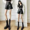 Pantalones de Cuero para Mujer 2026 Otoño/Invierno Nuevos Casuales Shorts de Cintura Alta Sueltos con Abertura Adelgazantes Ropa de Abrigo Pantalones de Pierna Ancha Bootcut