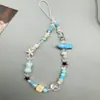 Nova Corrente de Celular com Contas Acessórios de Osso de Peixe Azul Pequeno Cordão para Celular Corda Azul Claro para Celular Feminino Transfronteiriço