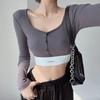 Estilo Europeu e Americano Primavera e Verão Roupas Femininas Moda de Rua Ins Menina Spice Decote Quadrado Grande Fivela Fita Colorida Contrastante Manga Curta Ajustada Camiseta Feminina Comércio Exterior