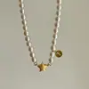 Pingente de Letra Colar de Pérolas Shijia Feminino Sensação de Alto Padrão Elegante Luxo Leve Estrela Dourada Escovada Corrente com Fecho Magnético